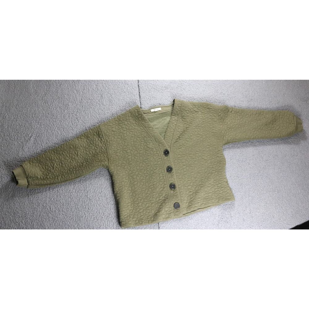 Madewell Jacket M Green Flower Puff Jacquard Textured Cardigan Cotton Blend